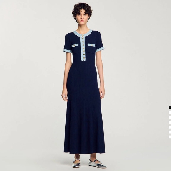 Sandro Blue and White Polo Maxi Dress Short Sleeve - Picture 1 of 1